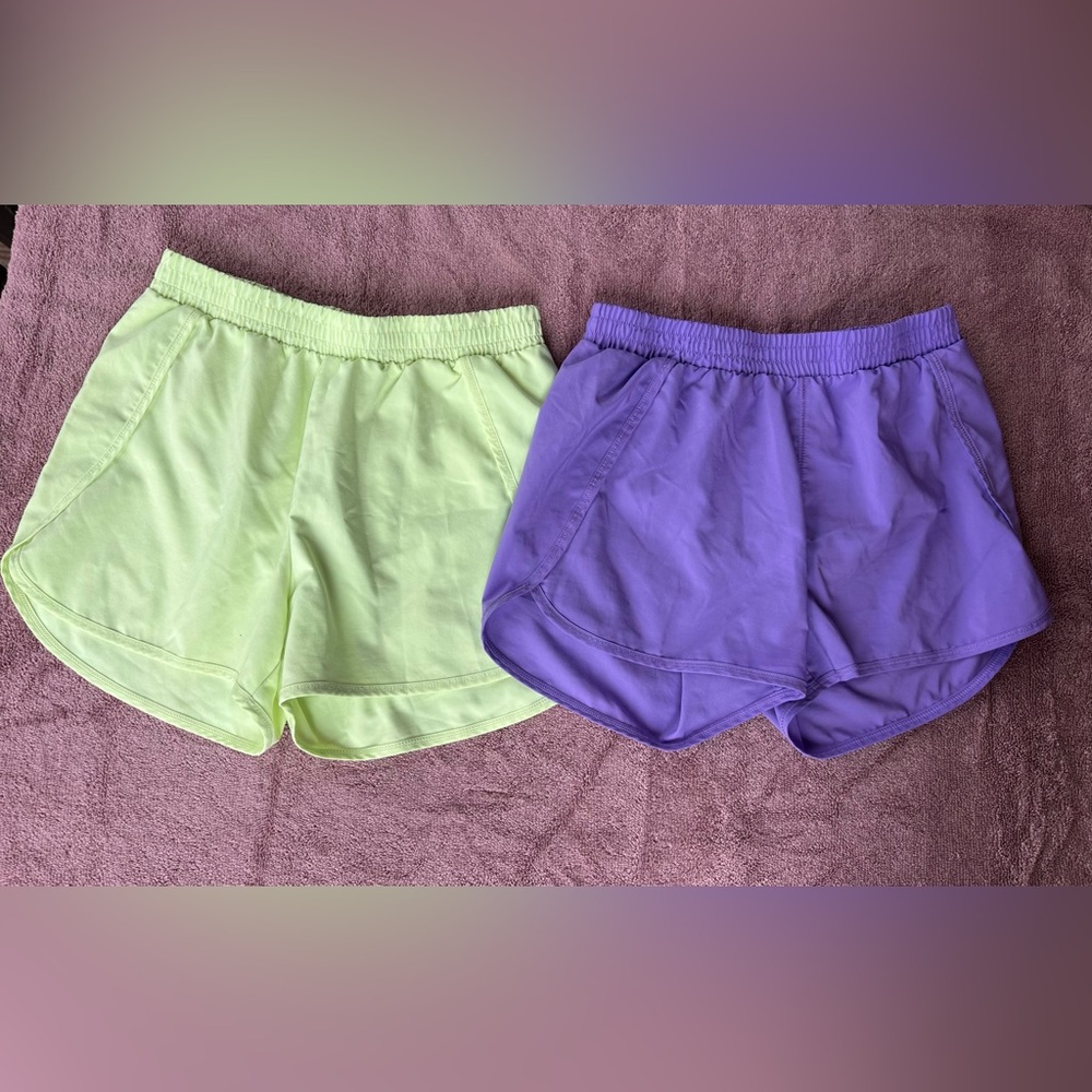 TWO All in Motion Girls Athletic Shorts in Purple and Light Green (14 XL)